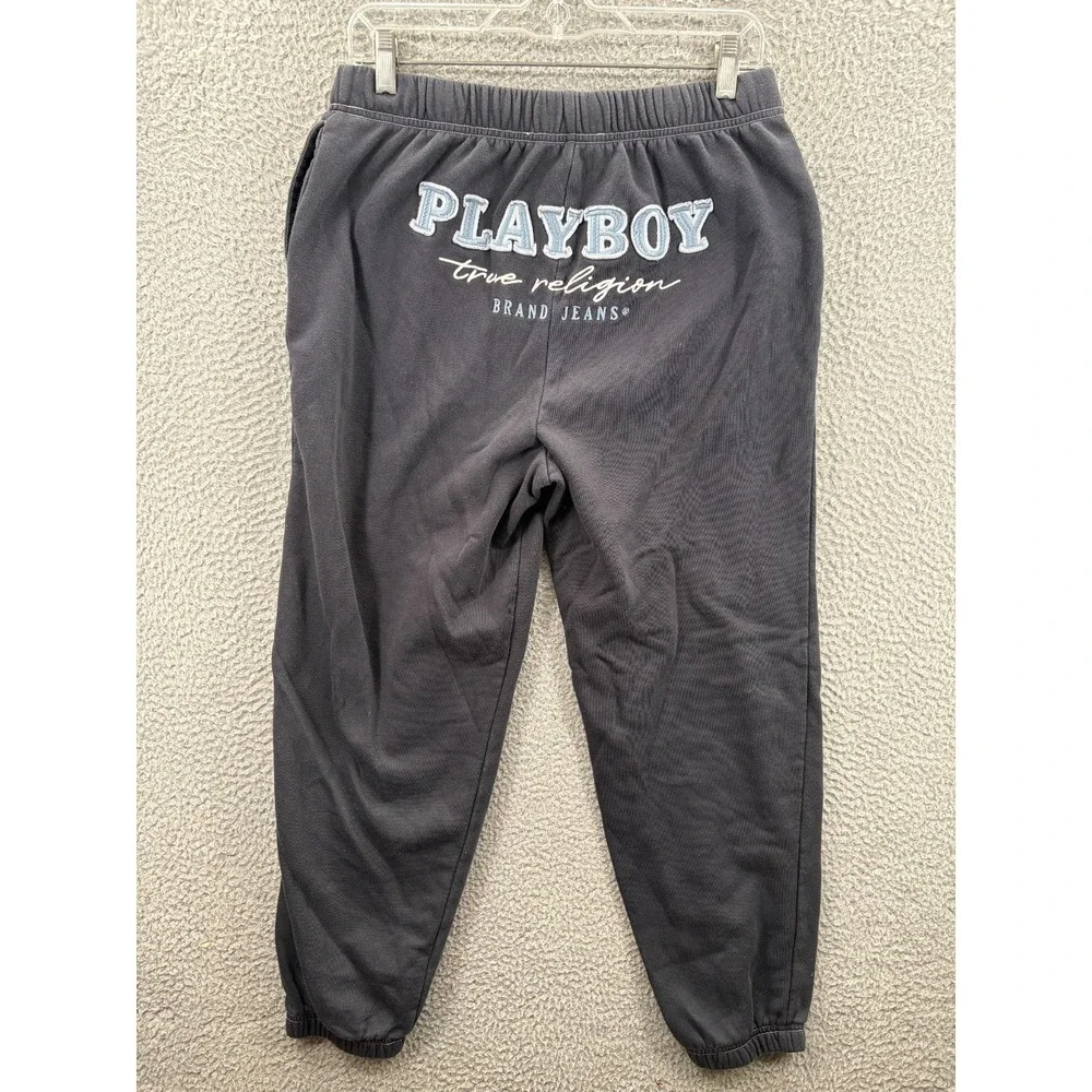 True Religion Playboy Pants  Mens Medium Gray Jogger Sweatpants Bunny Stitched